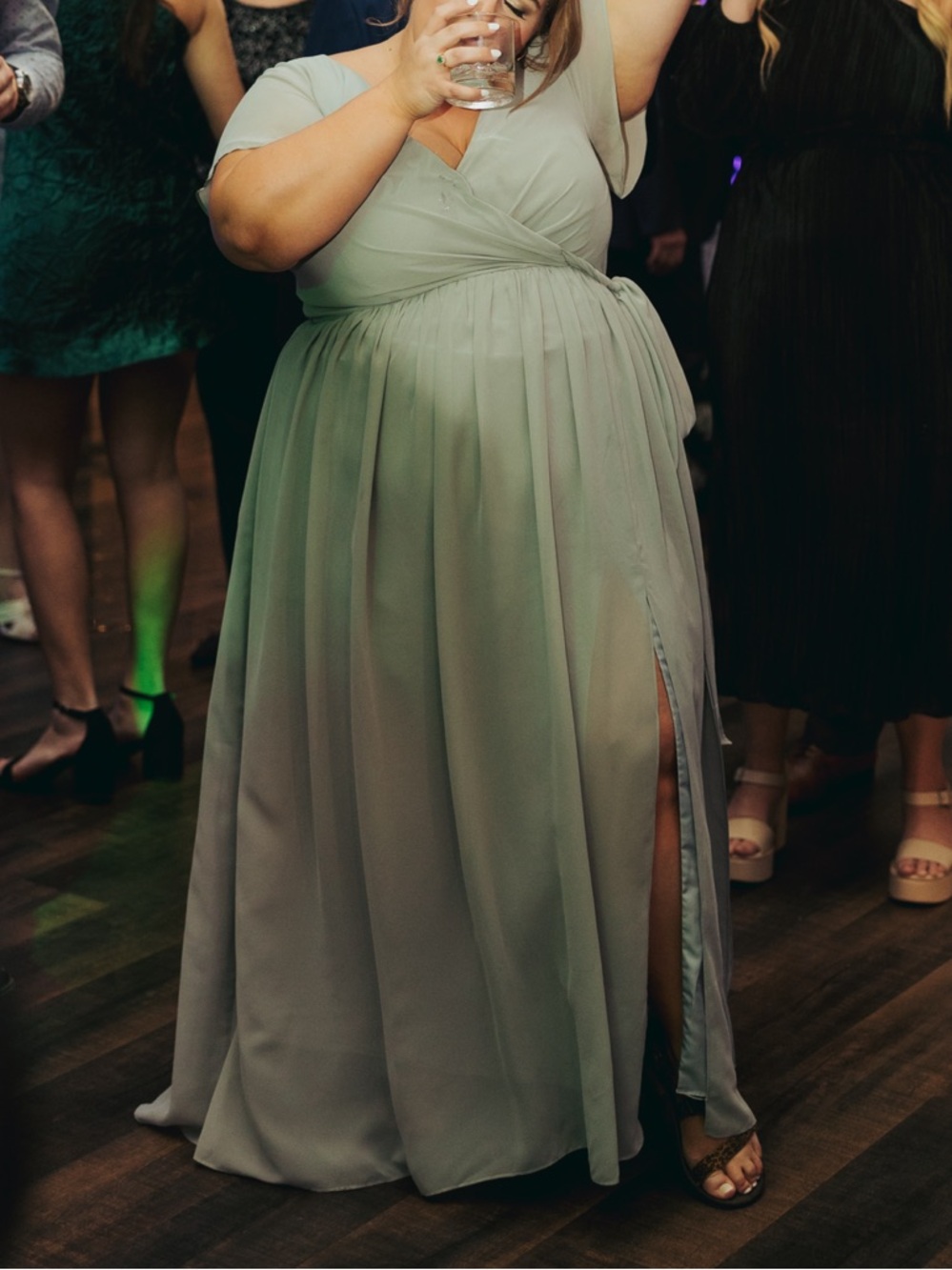 Revelry Platinum Gray V-Neck Chiffon Bridesmaid Dress